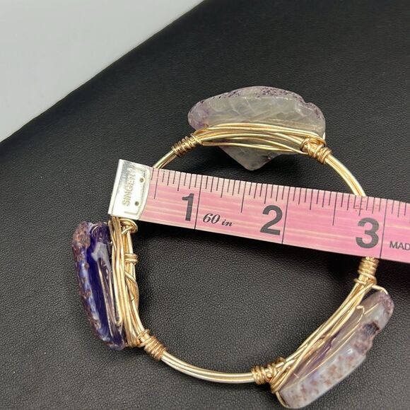 Gemstone Wire Wrap Gold-Tone Bangle Bracelet - Picture 4 of 4